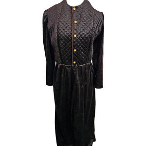 1960s Evelyn Pearson ROBE DRESS‎ BLACK Velvet Gold rope Buttons LADIES SMALL